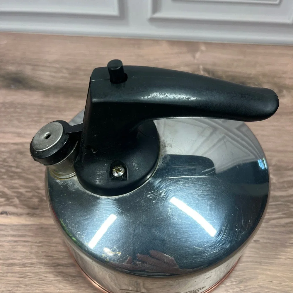Revere Ware Paul Revere Tea Kettle Silver Copper Bottom Whistling‎ CU05 B